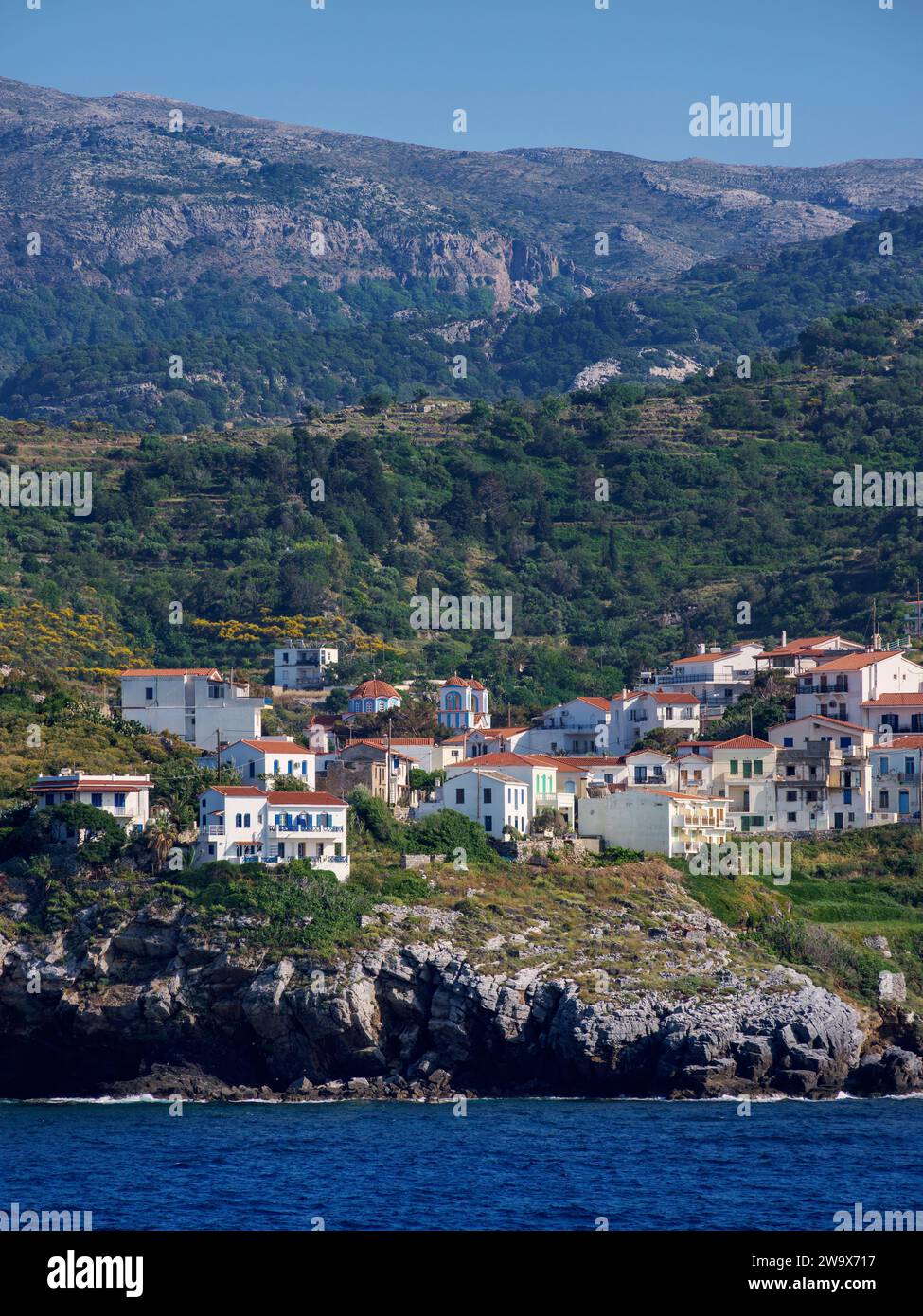 View towards Evdilos, Icaria Island, North Aegean, Greece Stock Photo