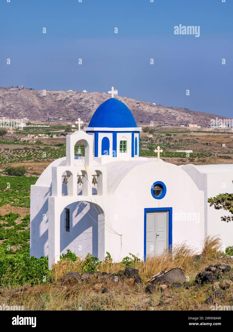 Holy Trinity Church, Akrotiri Village, Santorini or Thira Island, Cyclades, Greece Stock Photo