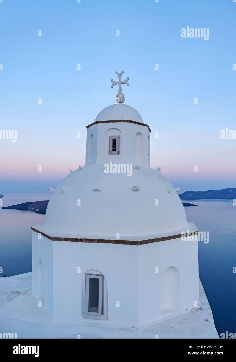 Church of Agios Minas at dawn, Fira, Santorini or Thira Island, Cyclades, Greece Stock Photo