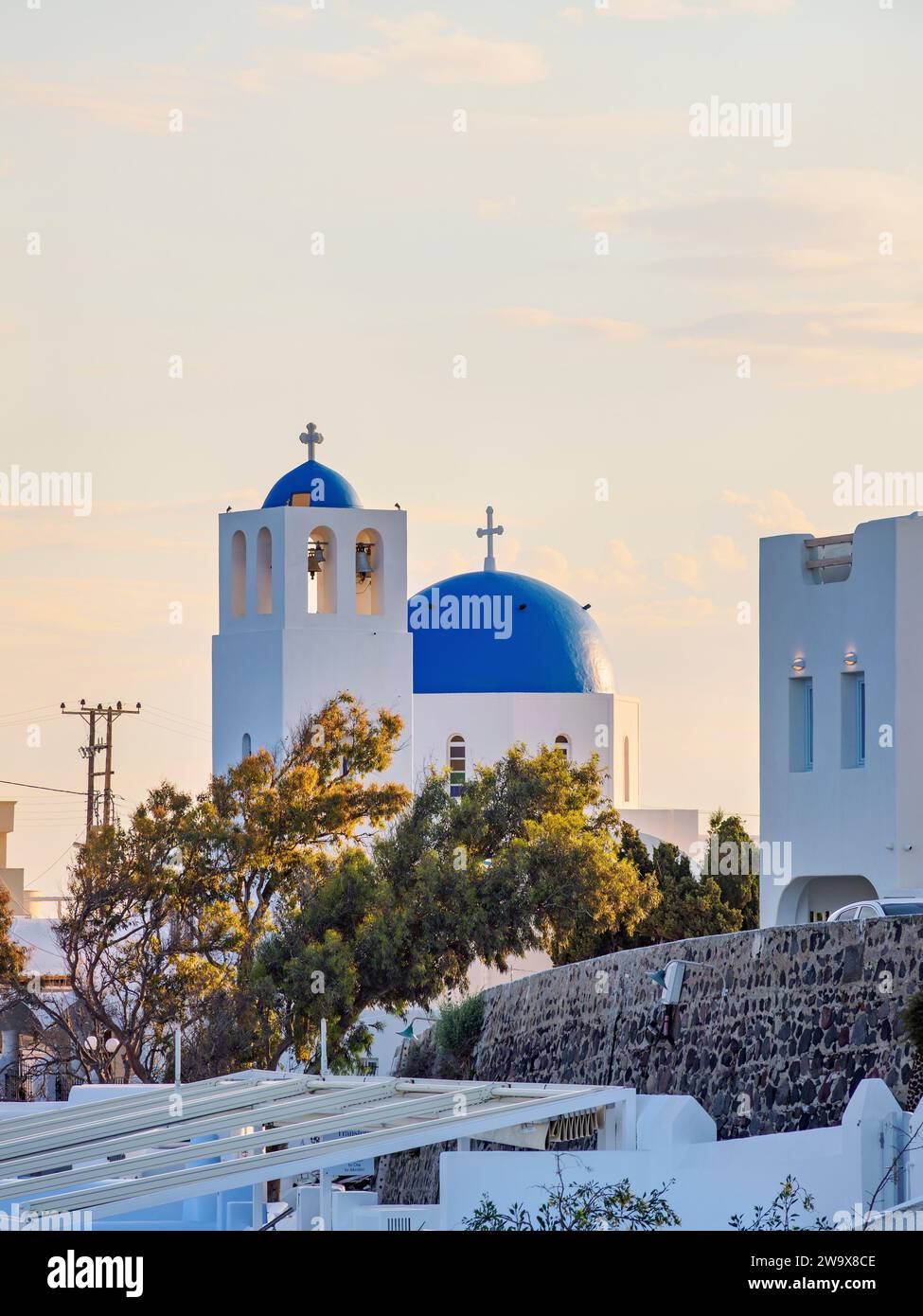 Church of Agios Gerasimos at sunrise, Fira, Santorini or Thira Island, Cyclades, Greece Stock Photo