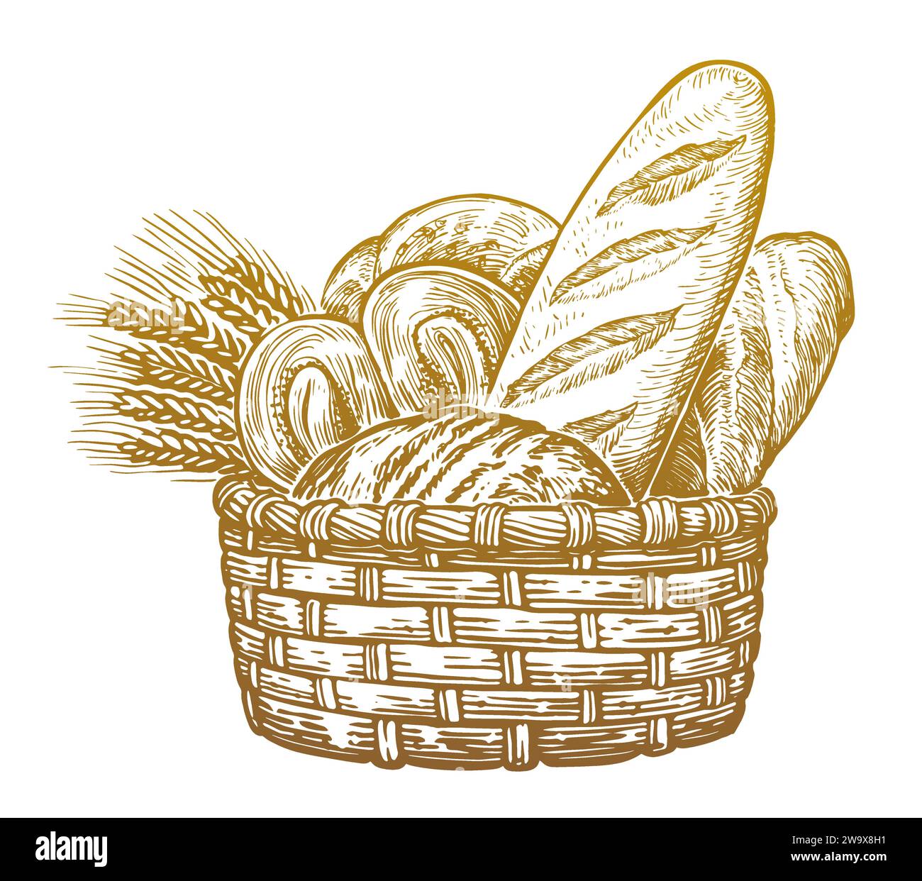 Fresh Baked goods, sketch vintage vector illustration. Breads and ears
