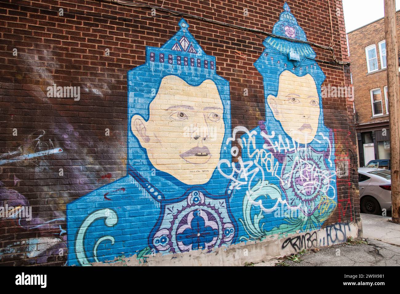 Central Asian prince and princess mural in Hochelaga neighborhood in Montreal, Quebec, Canada Stock Photo