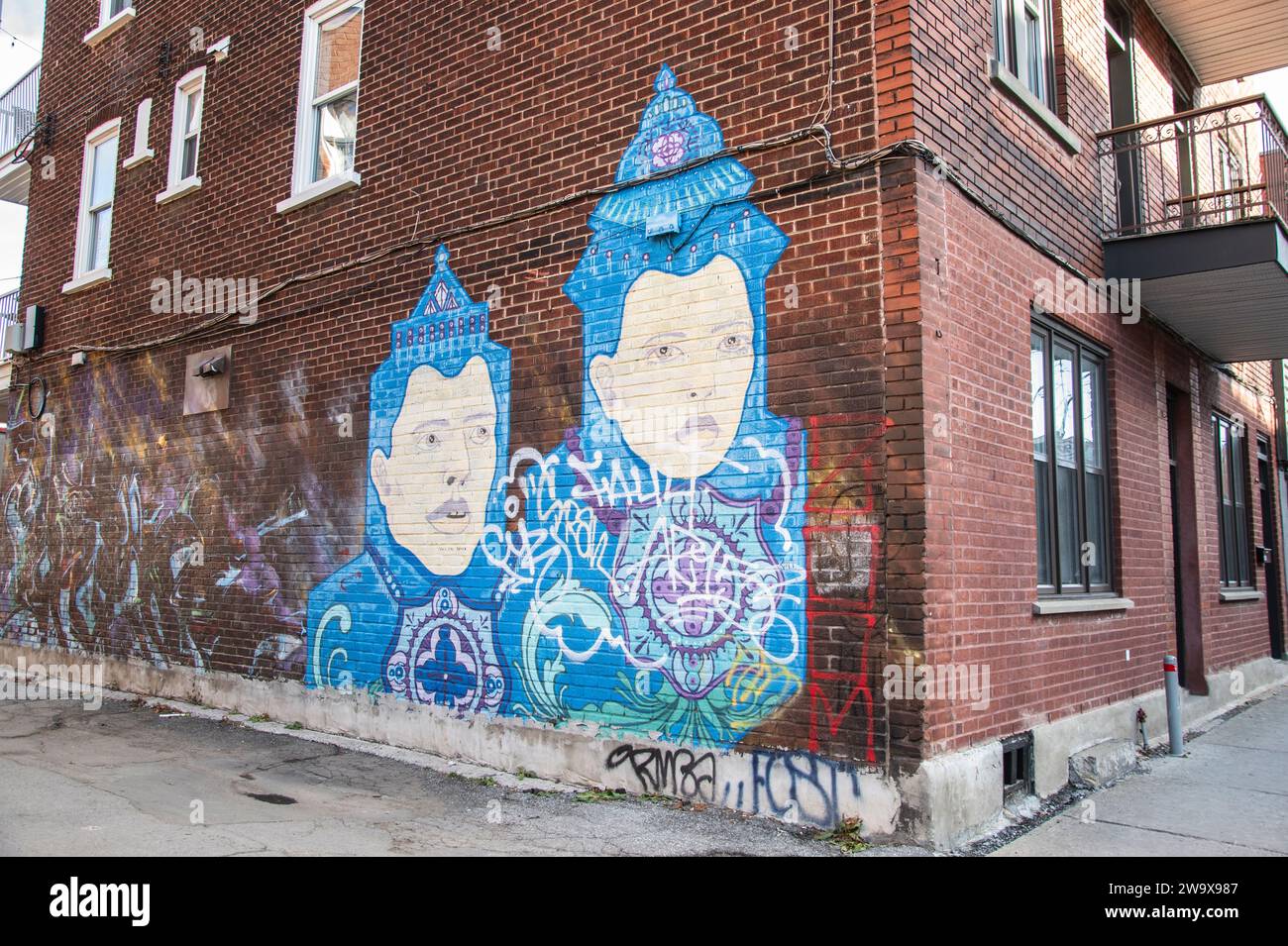Central Asian prince and princess mural in Hochelaga neighborhood in Montreal, Quebec, Canada Stock Photo