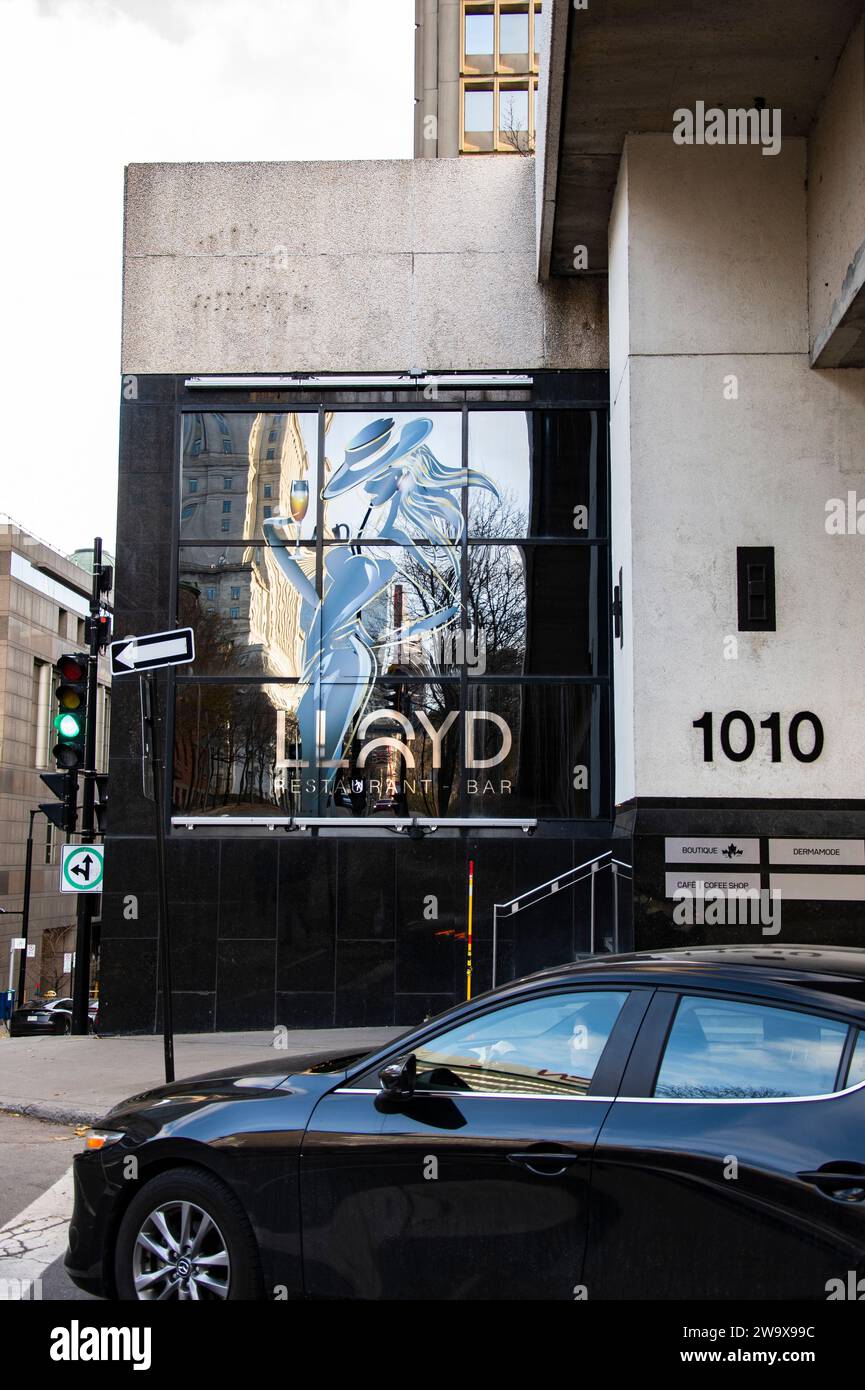 Lloyd Restaurant & Bar sign in downtown Montreal, Quebec, Canada Stock