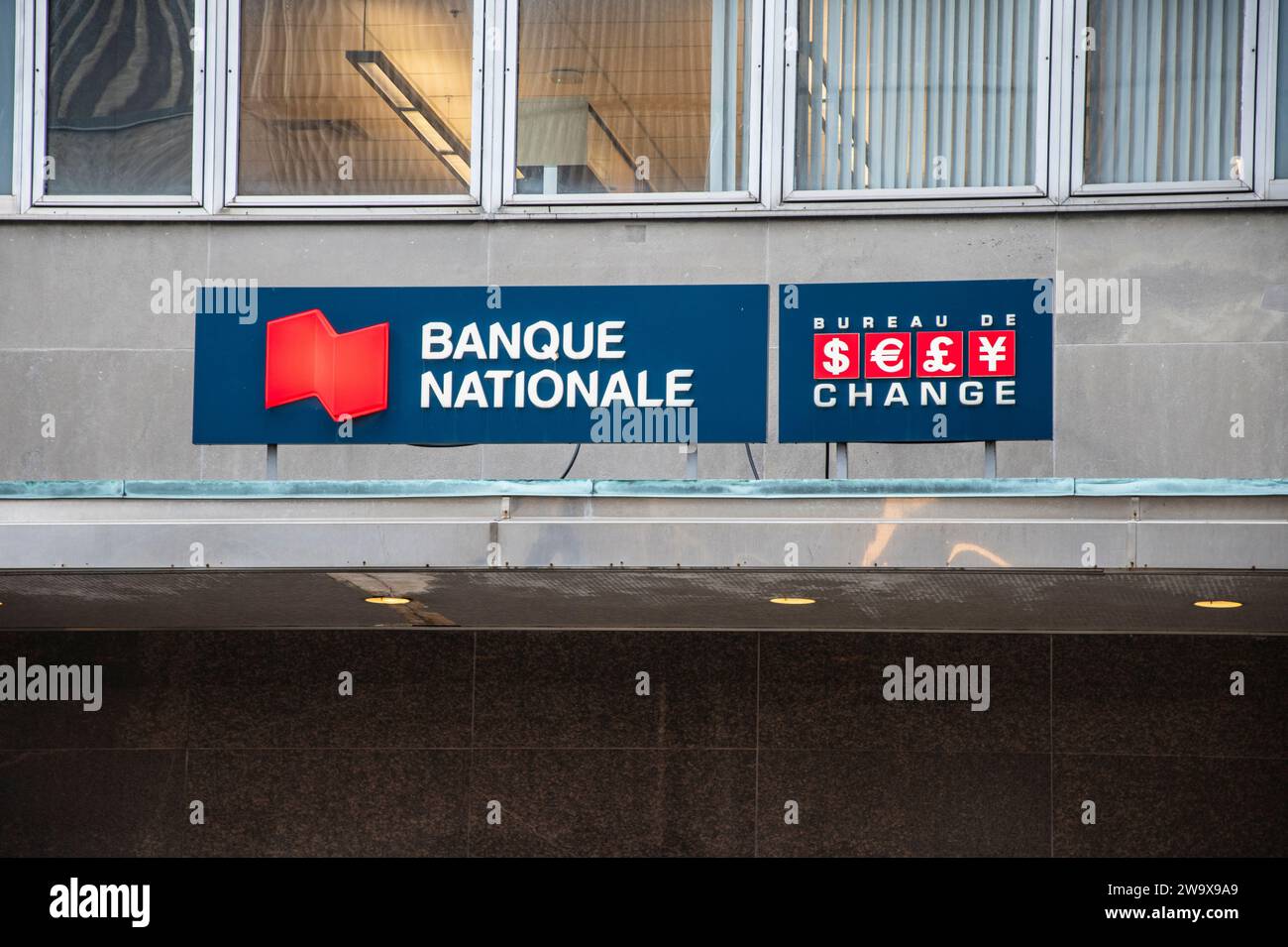 National Bank sign in French in downtown Montreal, Quebec, Canada Stock Photo