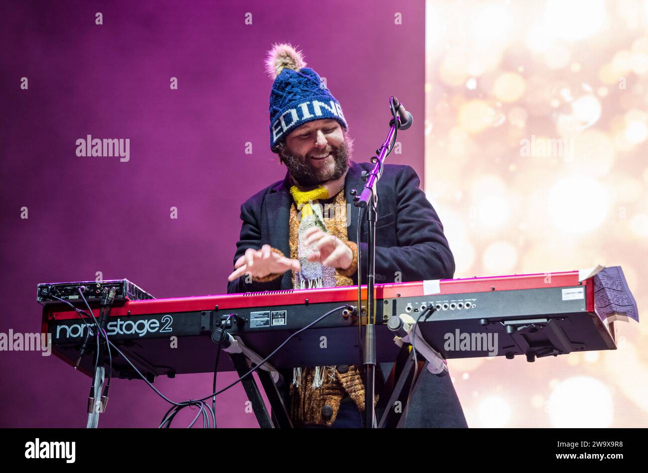 Edinburgh, Scotland, UK, 30 December 2023, Edinburgh Hogmanay: The New Year celebrations continue with the Night Afore Disco Party at Ross Bandstand with Björn Again, a musical tribute act mimicking ABBA, performing. Credit Sally Anderson/Alamy Live News Stock Photo