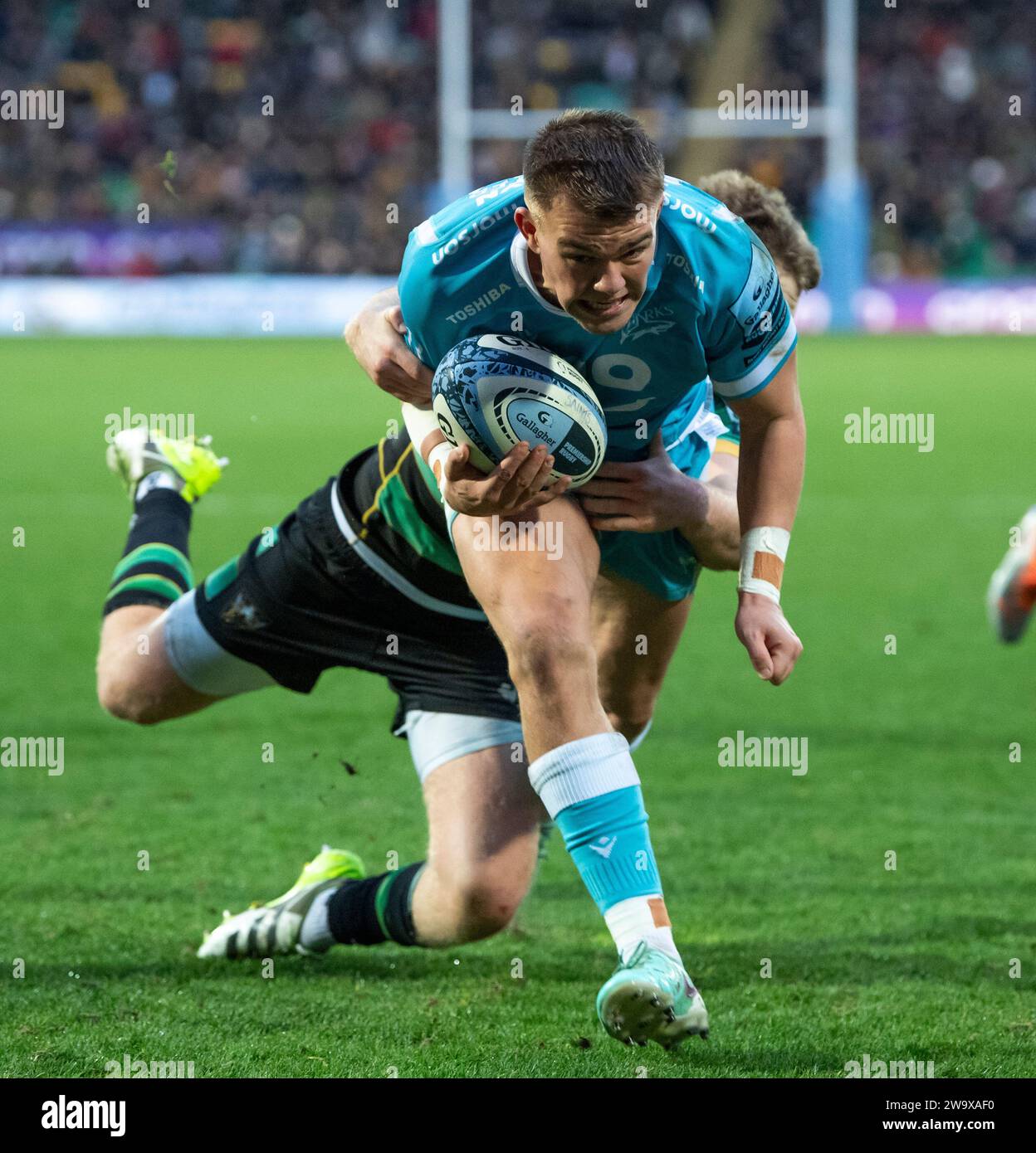 Sale Sharks Joe Carpenter in action during the Northampton Saints vs Sale Sharks, cinch Stadium at Franklin’s Gardens, Northampton UK on Saturday 30th December 2023. Photo by Gary Mitchell/Alamy Live News Stock Photo