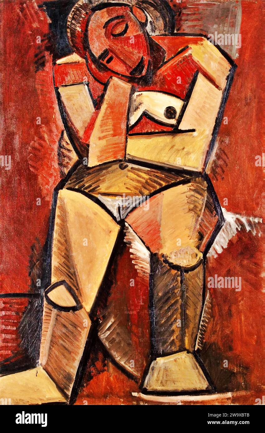 Donna seduta, 1908 (Painting) by Artist Picasso, Pablo (1881-1973) Spanish. Stock Vector