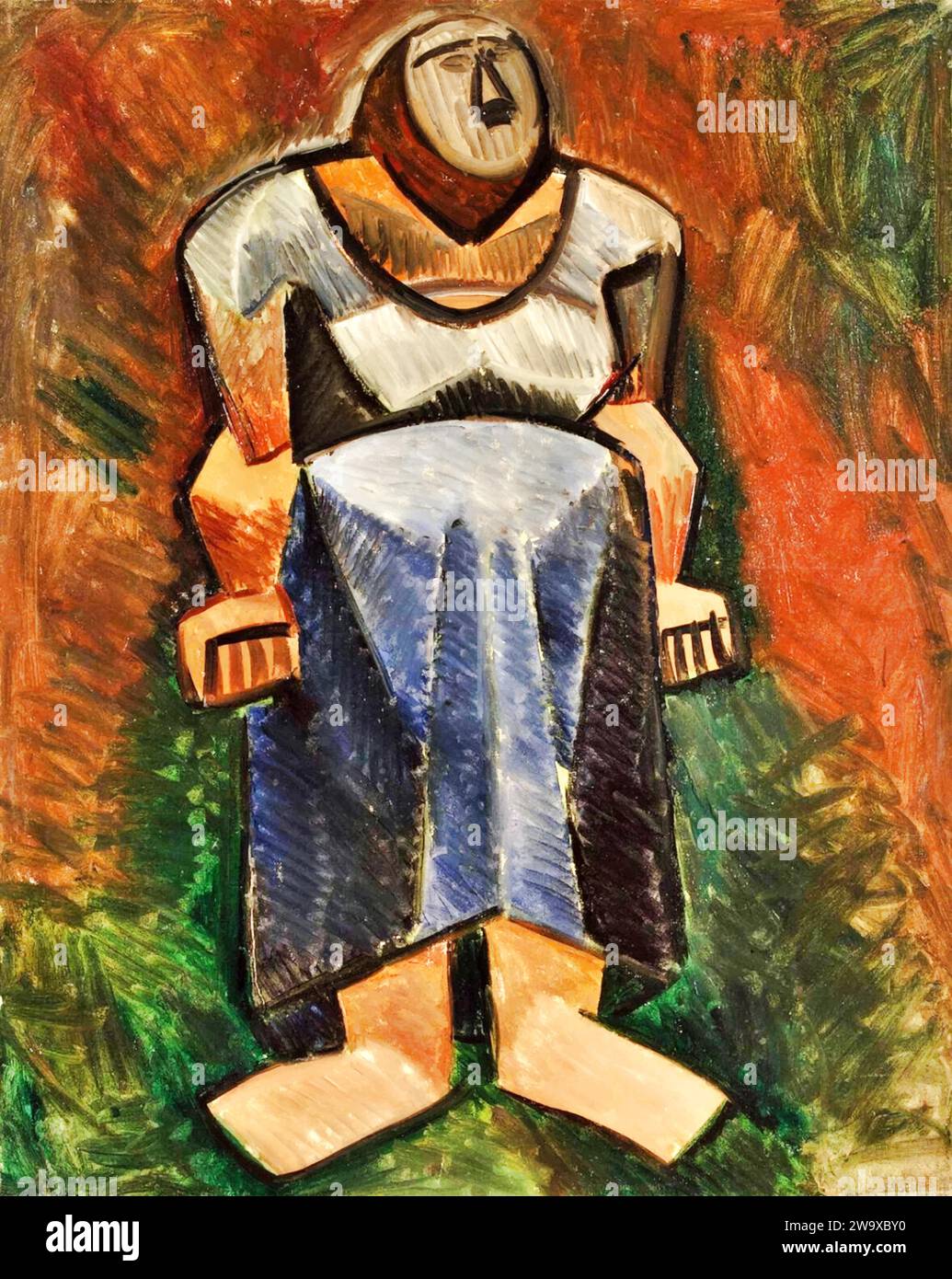 Farmer, 1908 (Painting) by Artist Picasso, Pablo (1881-1973) Spanish. Stock Vector
