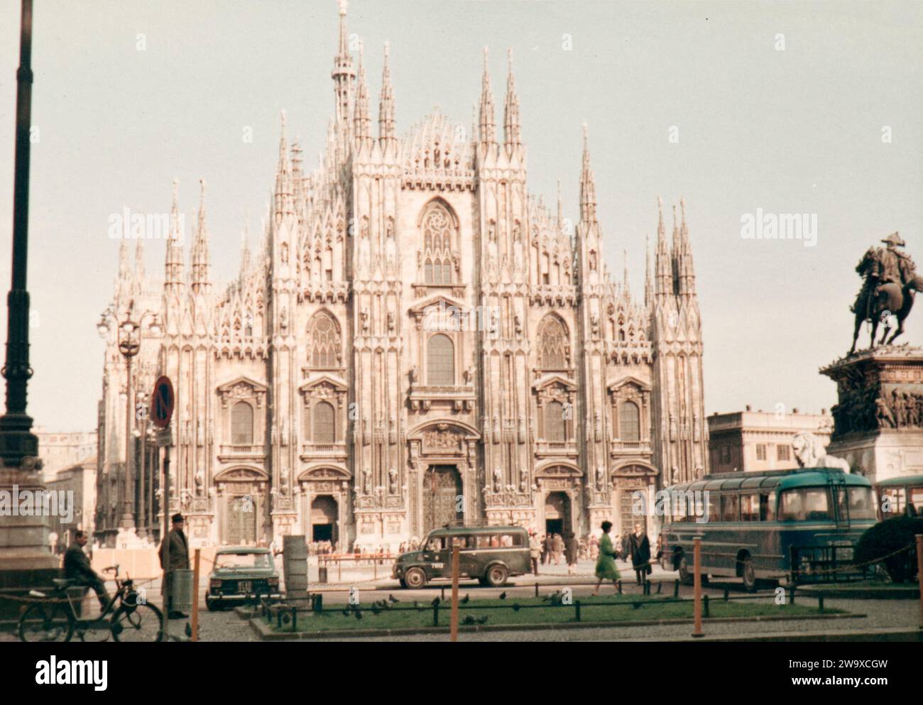 The iconic cathedral of Milan, the Duomo, in a photo taken in mid sixties. Stock Photo