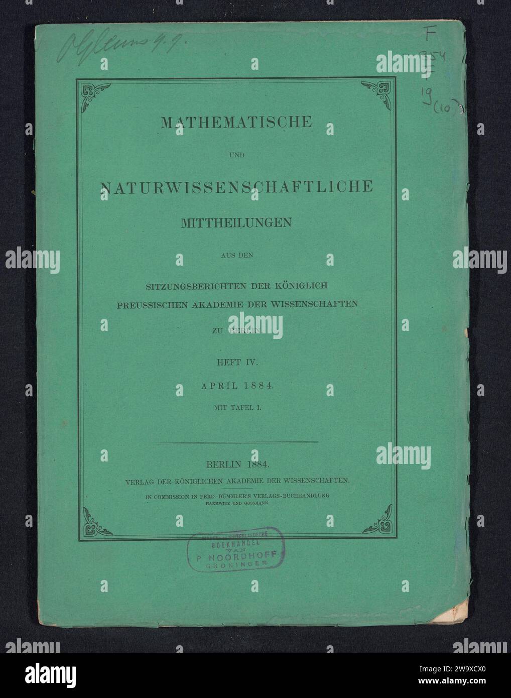 Mathematical and scientific communications from the meeting reports of the Royal Prussian Academy of Sciences in Berlin, various Vervaardiger, 1884 book  publisher: Berlinpublisher: BerlinGroningen paper. photographic support albumen print / printing Stock Photo