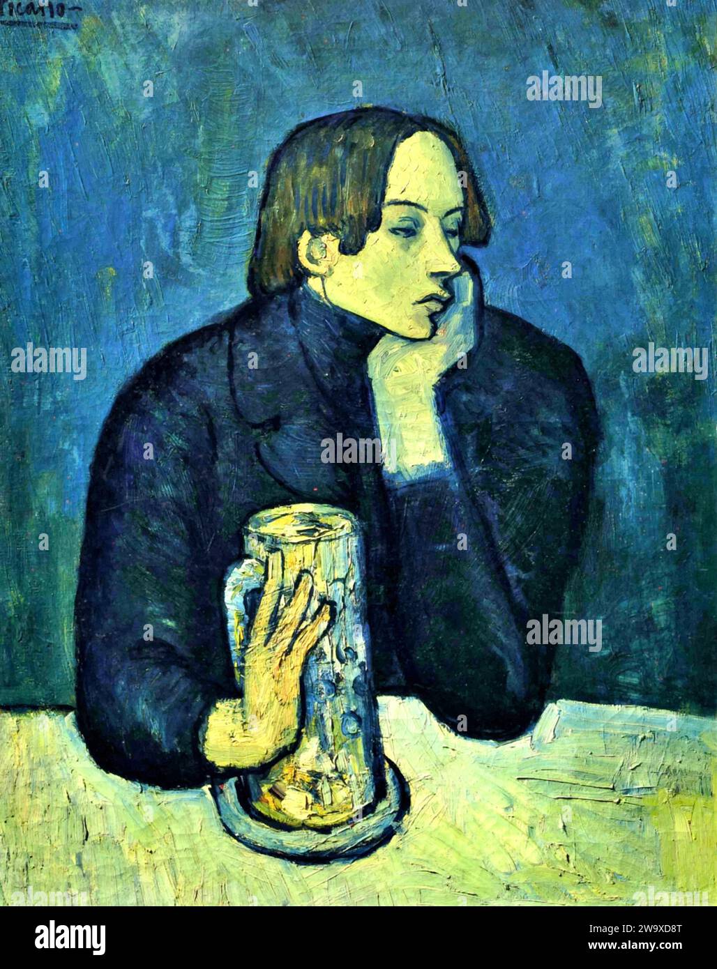 The Glass of Beer (Portrait of the Poet Sabartes), 1901 (Painting) by Artist Picasso, Pablo (1881-1973) Spanish. Stock Vector