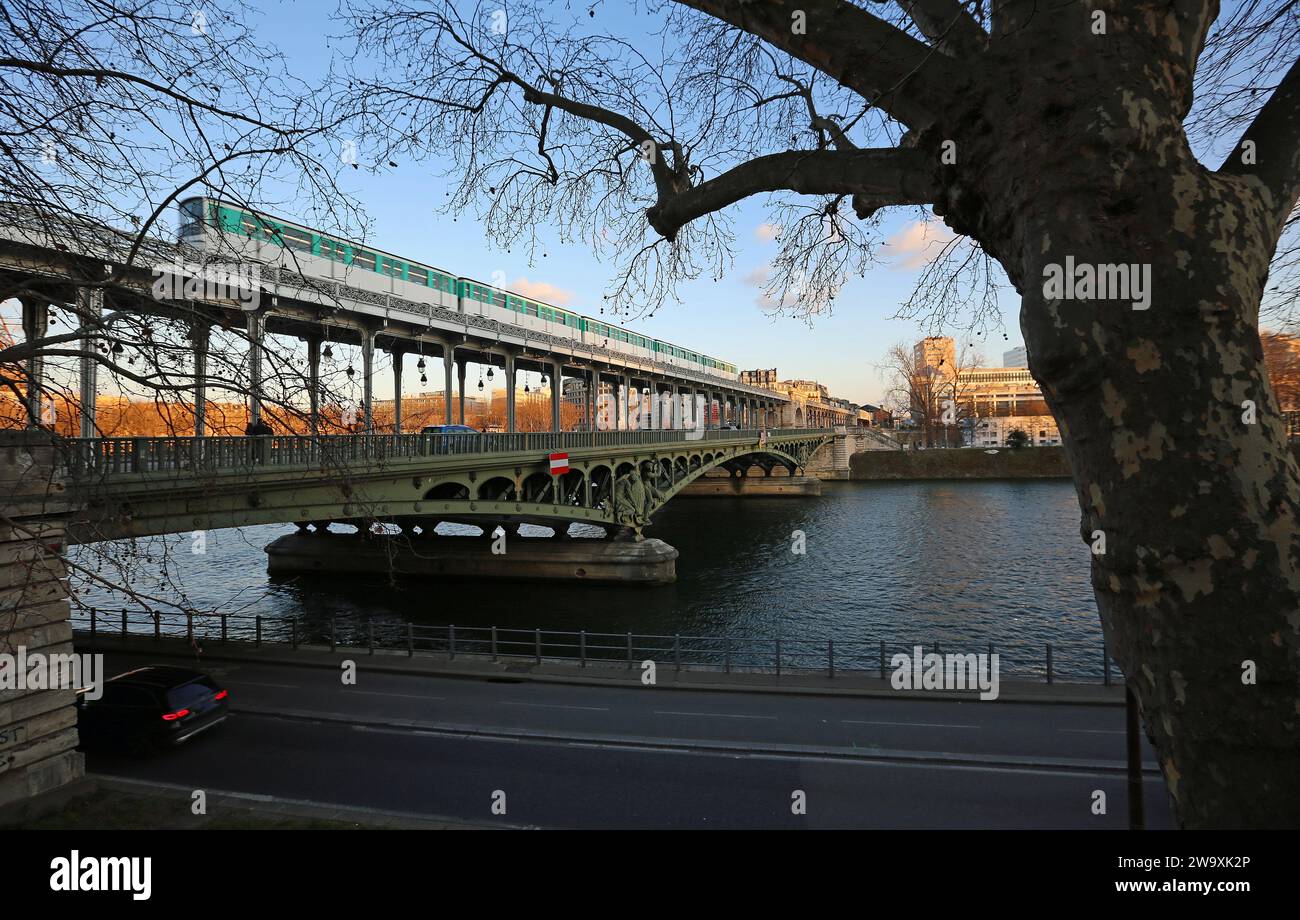 Landscape with Pont de Bir-Hakeim. Paris Stock Photo
