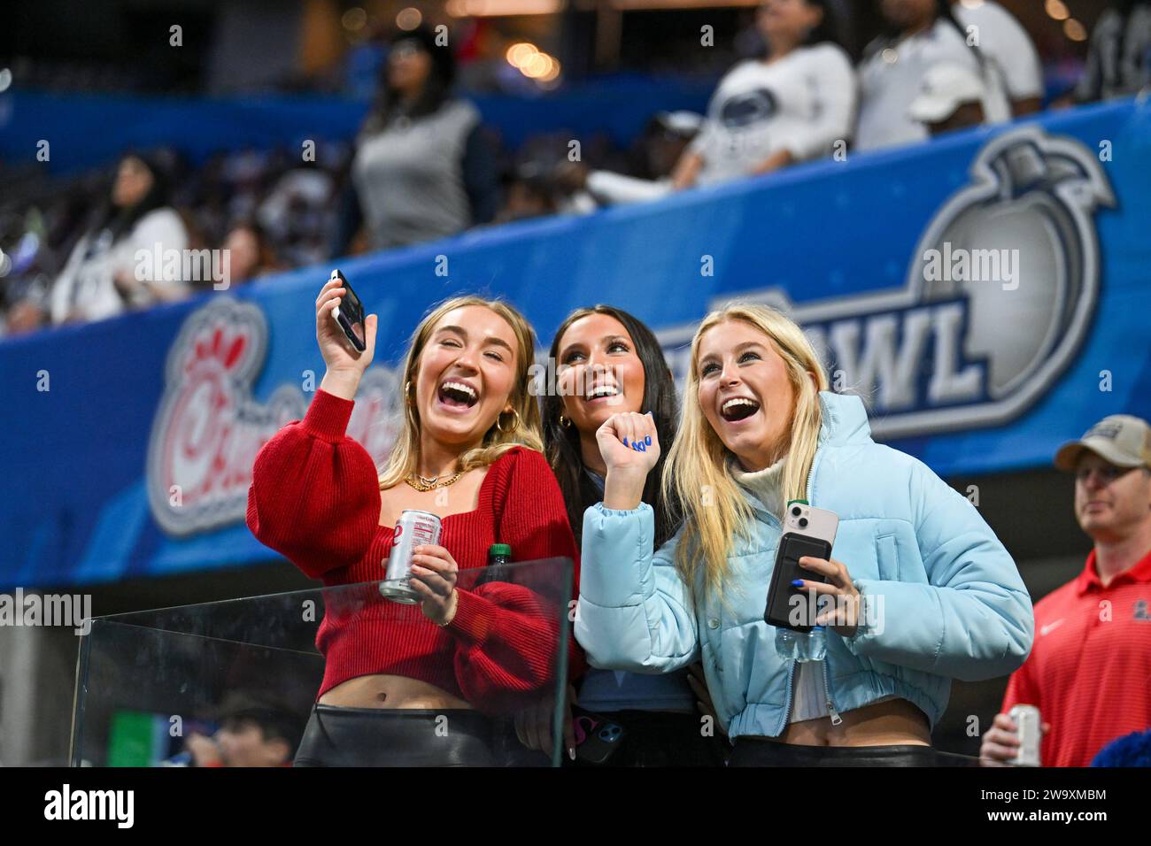 Atlanta, United States. 30th Dec, 2023. Mississippi fans react during the second half of the Peach Bowl against Penn State, Saturday, Dec. 30, 2023, in Atlanta, Ga. Mississippi won 38-25. Photo by David Tulis/UPI Credit: UPI/Alamy Live News Stock Photo