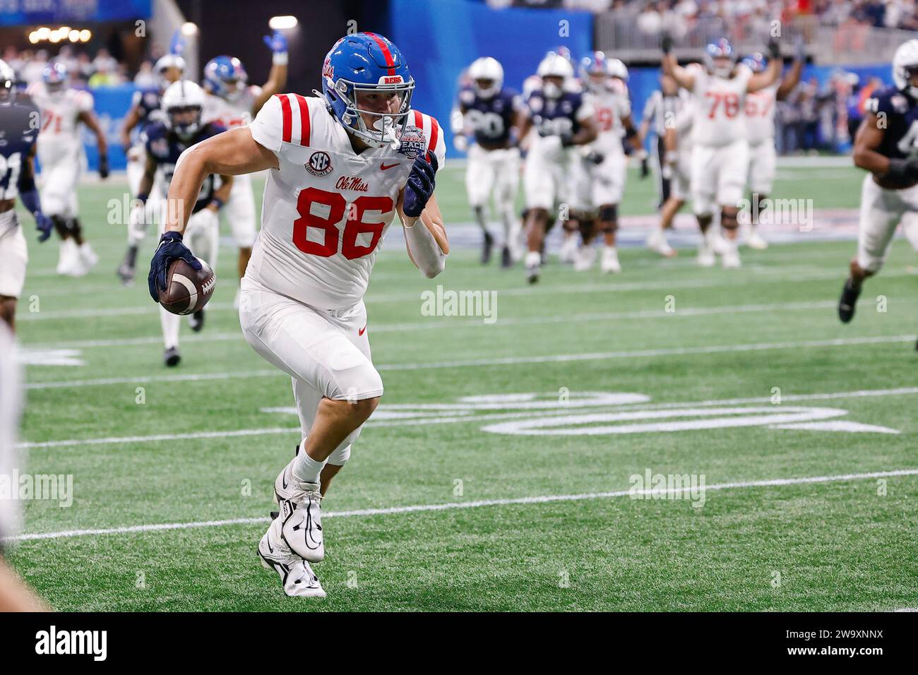 Atlanta, 30th Dec, 2023. Caden Prieskorn (86) of Ole Miss will