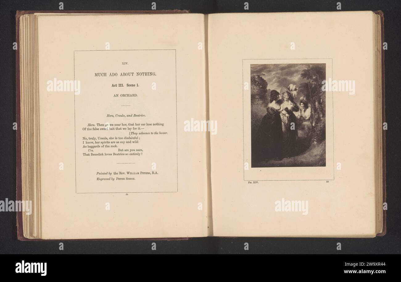 Photo production from a print to a painting by Matthew William Peters, representing a scene from a lot of crowds for nothing by William Shakespeare, Stephen Ayling, after Peter Simon, after Matthew William Peters, c. 1854 - in or before 1867 photograph You can see deed III, scene 1 with Hero, Ursula and Beatrice. London photographic support albumen print specific works of literature Stock Photo