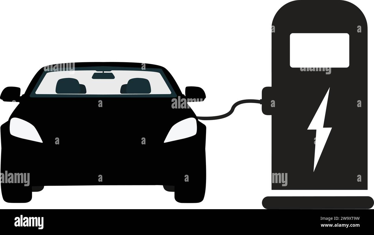 Electric Car Charging Station Vector | Electric Car Charging Point | EV car | Green hybrid vehicles Stock Vector