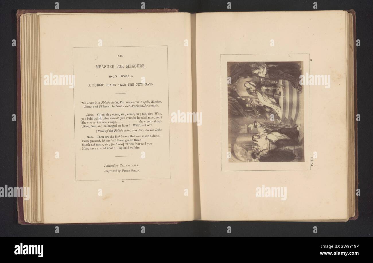 Photo production from a print to a painting by Thomas Kir, representing a scene from leather to leather by William Shakespeare, Stephen Ayling, after Peter Simon, After Thomas Kirk, c. 1854 - in or before 1867 photograph You can see deed V, scene 1: The duke is on its throne with people in front. London photographic support albumen print specific works of literature Stock Photo