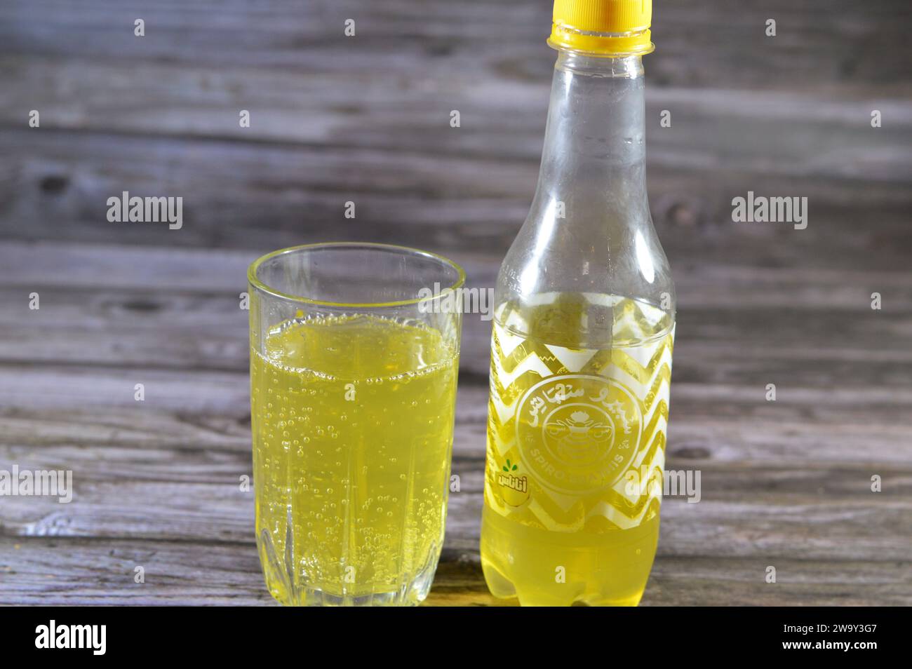 Cairo, Egypt, December 25 2023: Spiro Spathis pineapple soda drink, Spiro Spathis Company was established in 1920 by a Greek Foreigner SpiroSpathis, h Stock Photo