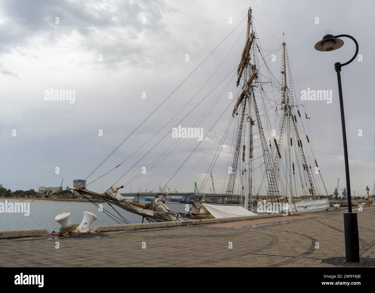 Port Adelaide, South Australia, Australia - February 2, 2018: The tall ship 'One and All' moored on the wharf. Built in 1982 by volunteers Stock Photo