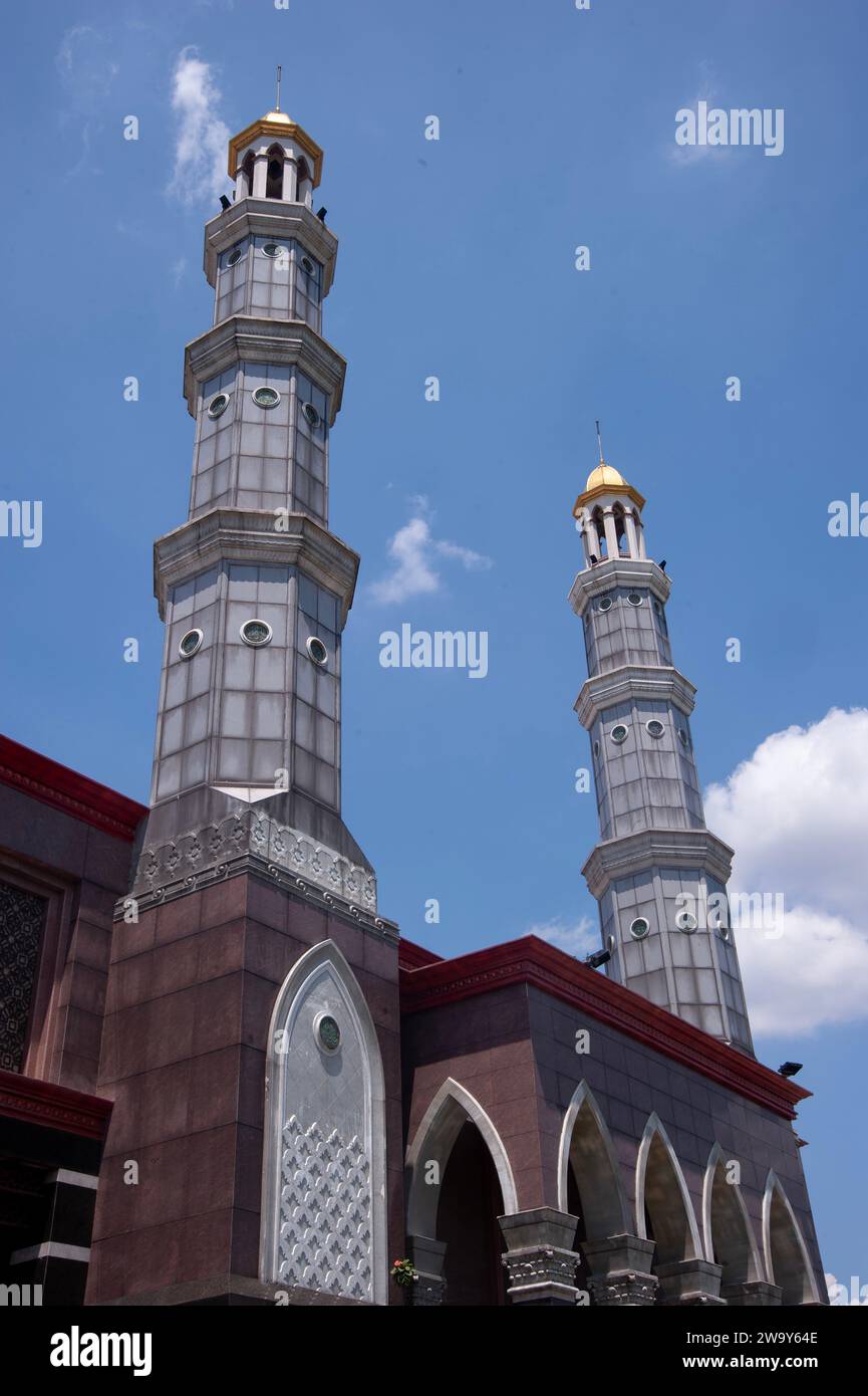 Minarets, Dian Al-Mahri Mosque, also known as Golden Dome Mosque, Depok, Jakarta, West Java, Indonesia Stock Photo