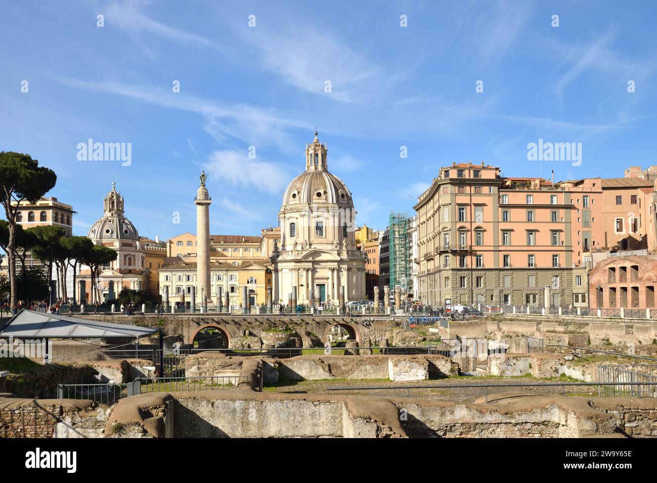 Rome Italy - imperial forums, trajan's column, st. mary of loreto church, Stock Photo