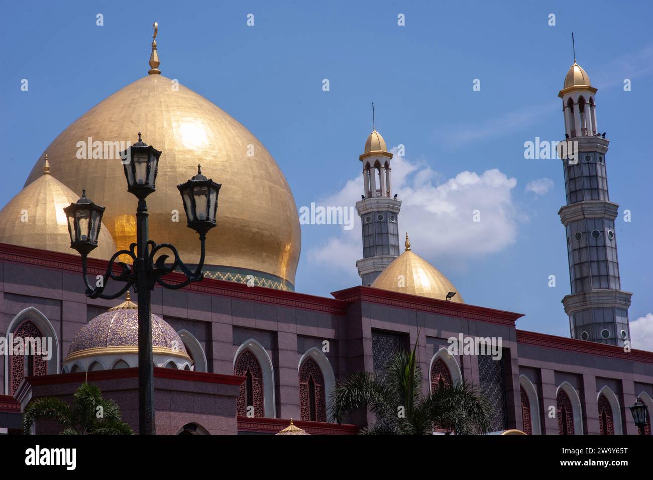 Minaret and domes, Dian AlMahri Mosque, also known as Golden Dome Mosque, Depok, Jakarta, West