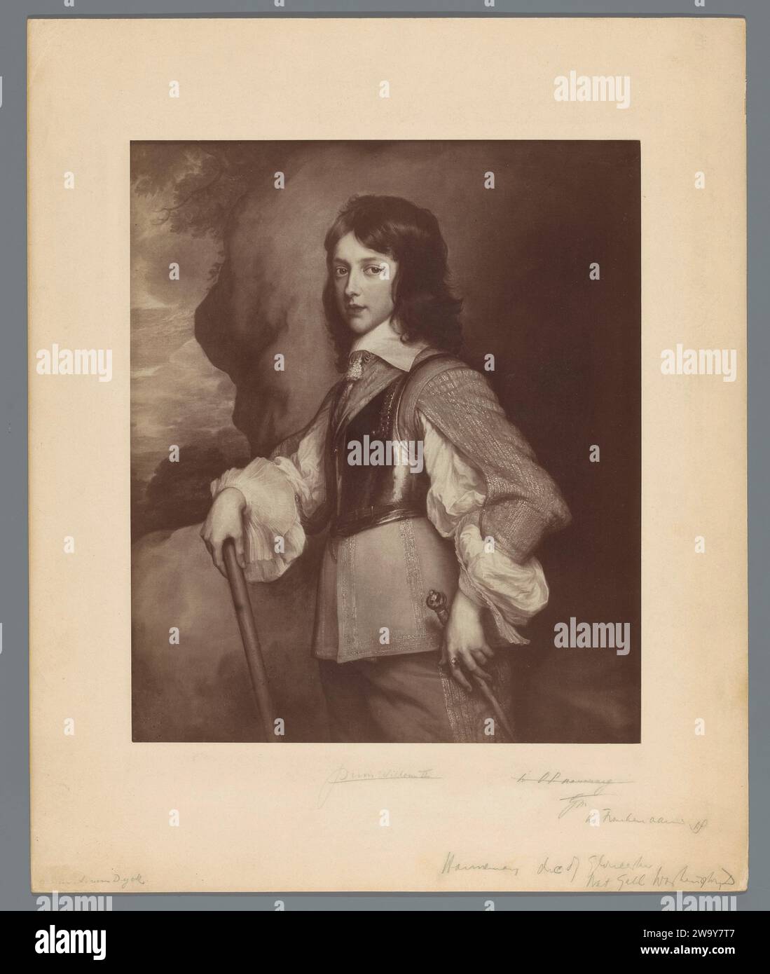 Photo production of a painting by Anthony van Dyck, portrait of Willem II, from the collection of the Hermitage in St. Petersburg, 1860 - 1890 photograph  Sint-Petersburg paper. cardboard albumen print prince. historical persons Hermitage Stock Photo