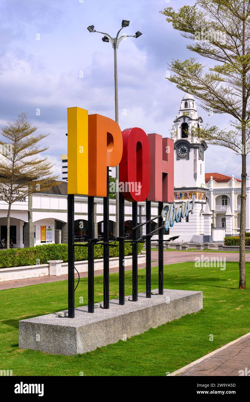 The Ipoh sign in front of the Birch Memorial Clock Tower, Ipoh, Perak ...