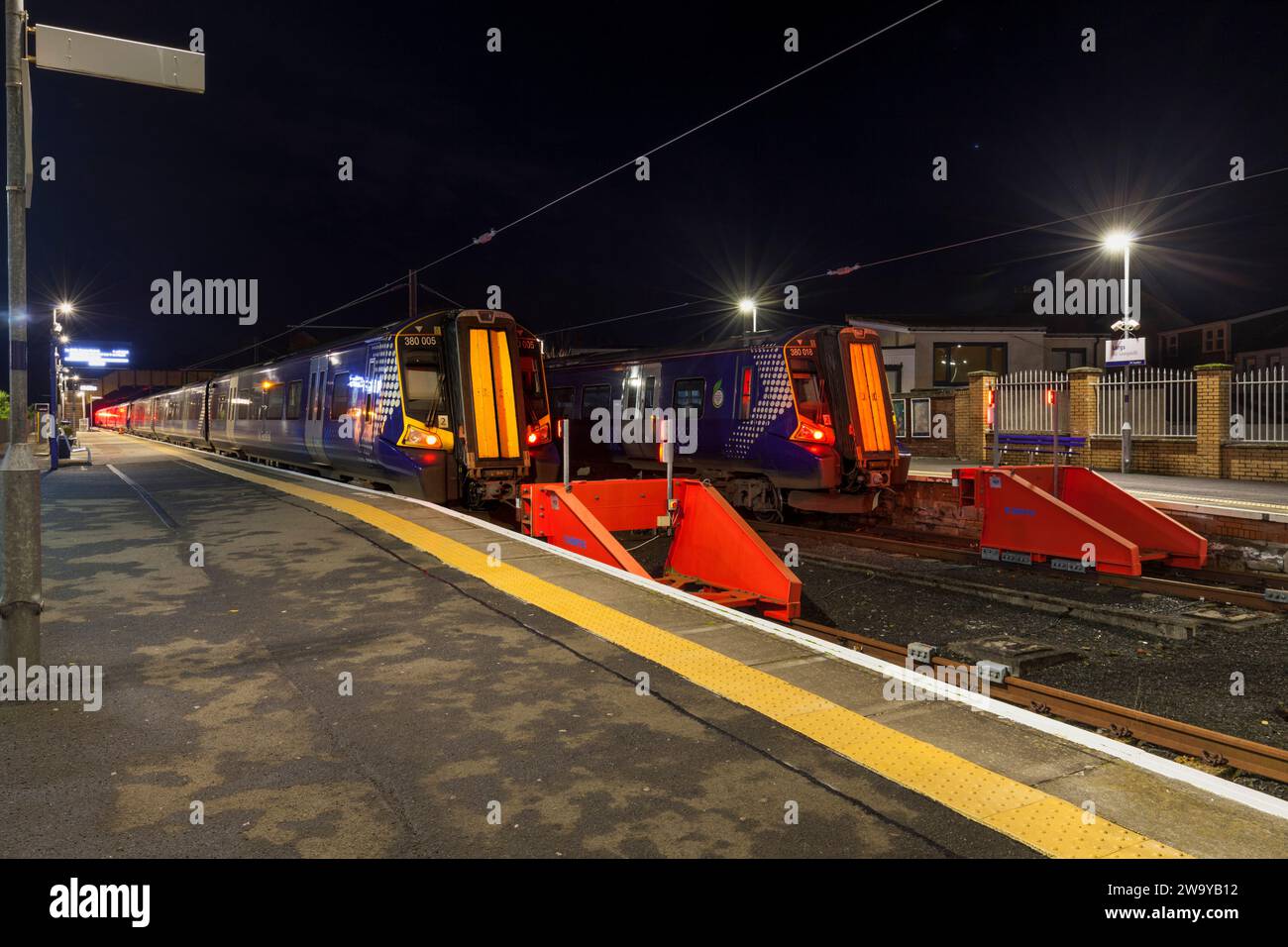 Scotrail Siemens class 380 electric multiple unit trains at Largs railway station, Ayrshire, Scotland, UK Stock Photo