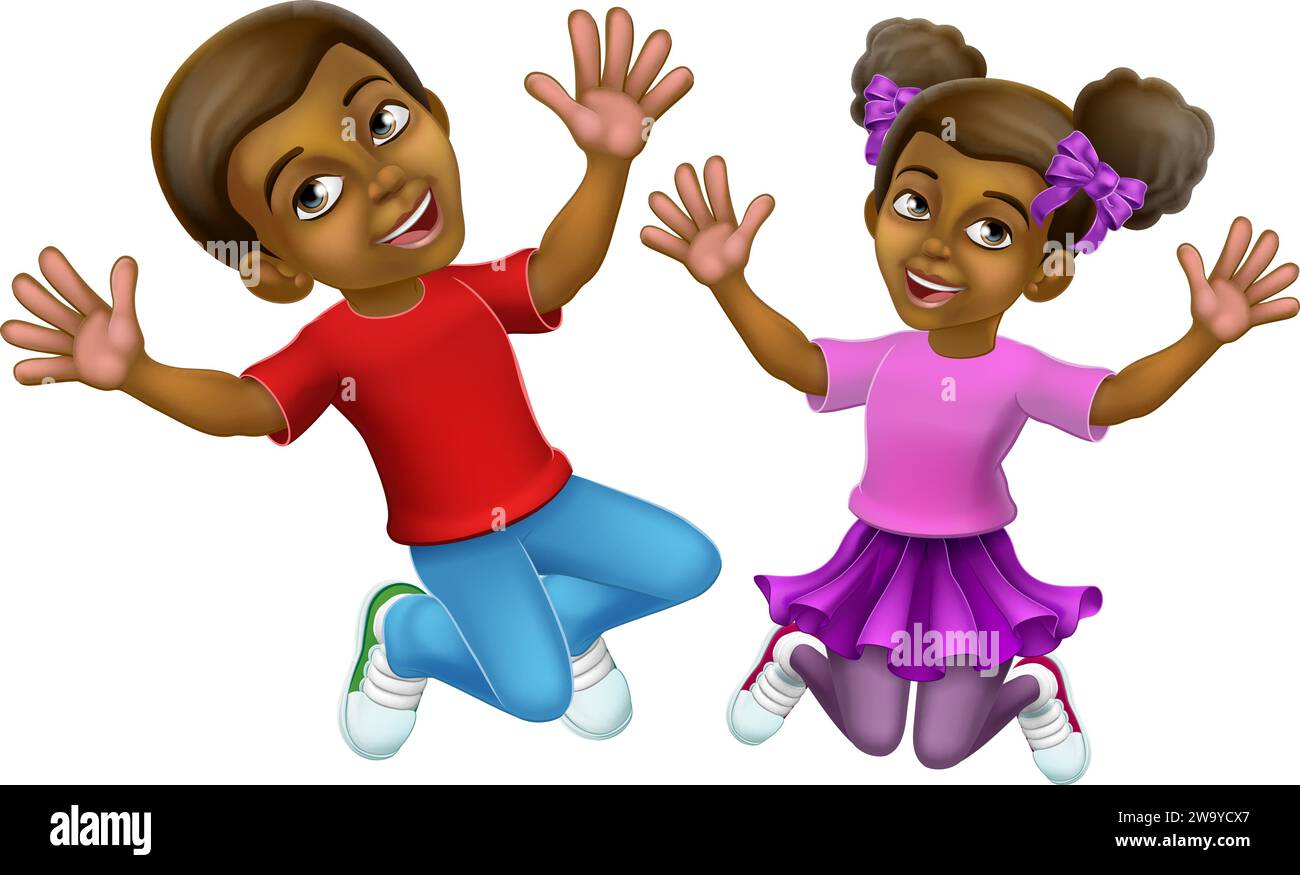 Jumping Girl and Boy Kids Children Cartoon Stock Vector Image & Art - Alamy