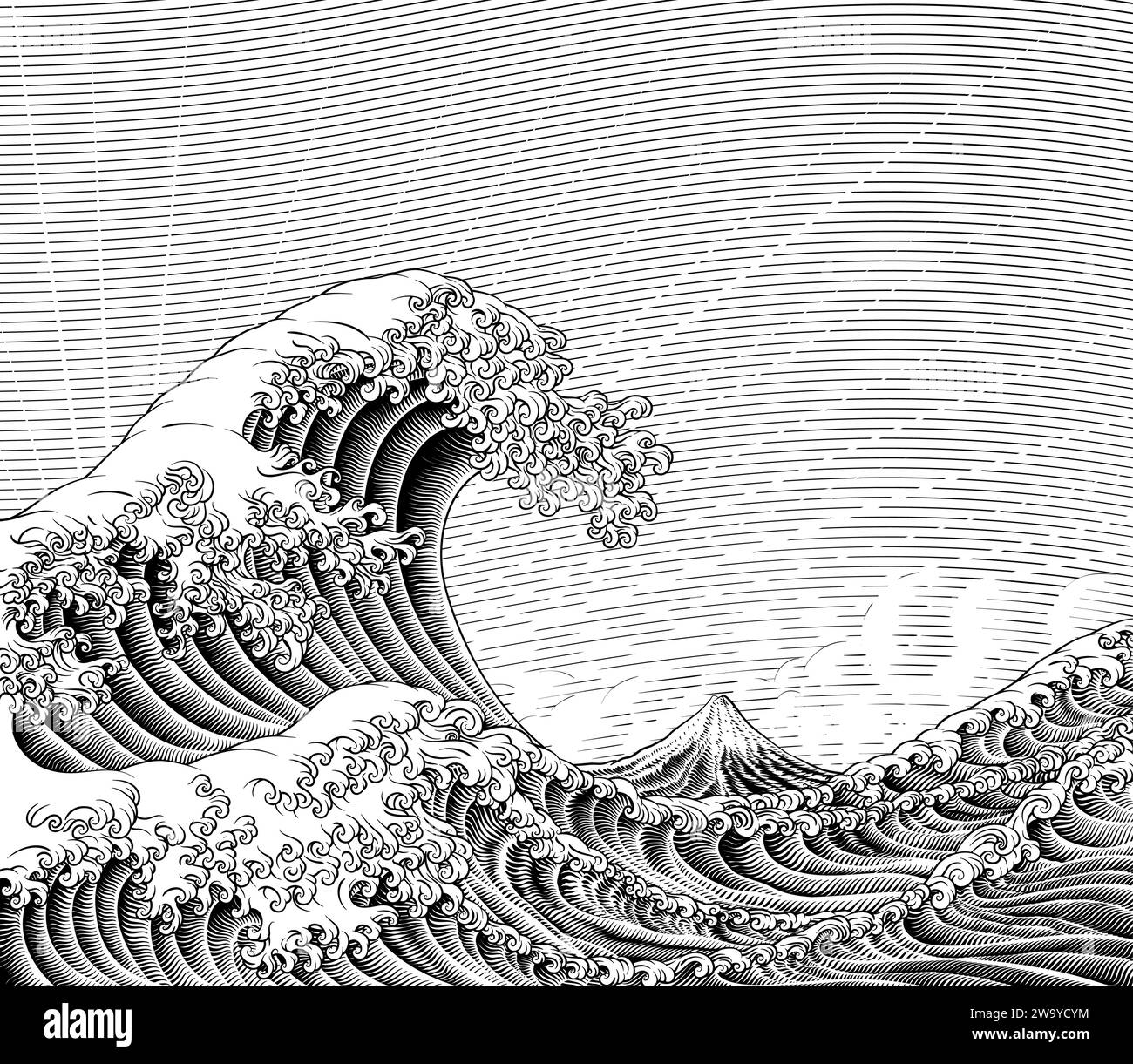 Great Wave Vintage Japanese Engraved Woodcut Style Stock Vector Image