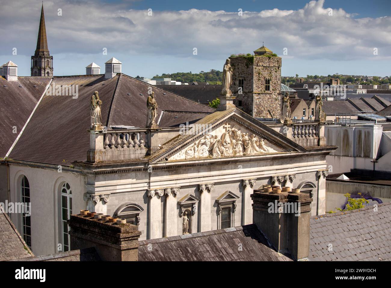 Ireland, Munster, Waterford, elevated view of Catholic Cathedral of Most Holy Trinity portico Stock Photo