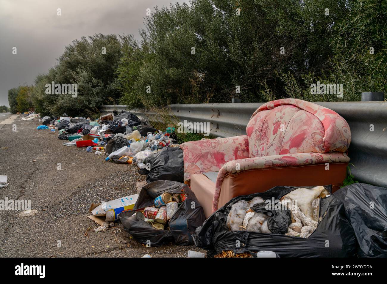 Pozzallo, Italy 17 December, 2023 trash and garbage on the side of a