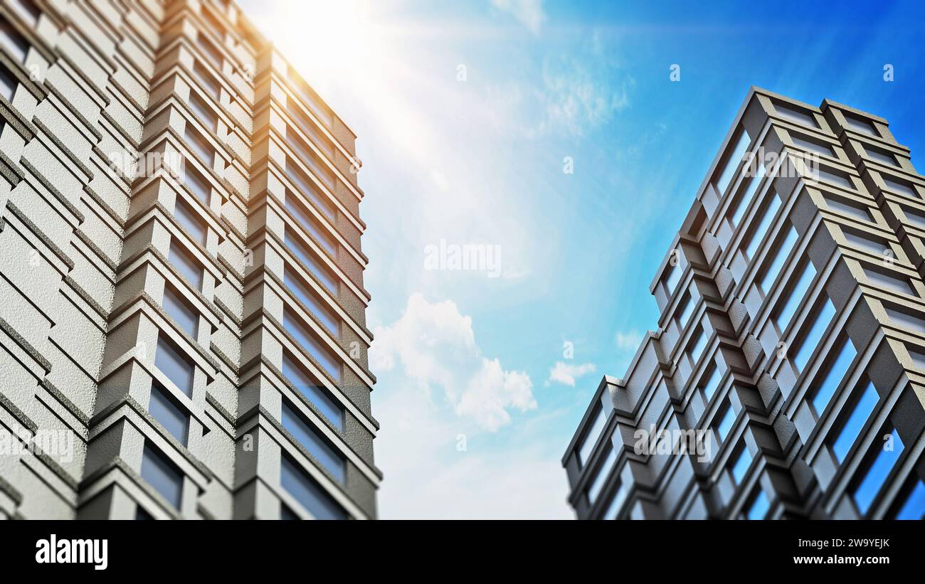 Modern buildings against blue sky. 3D illustration Stock Photo - Alamy