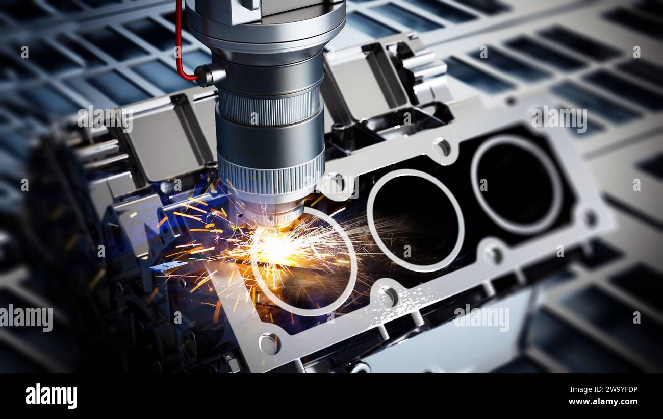 Laser cutter working on engine block. 3D illustration Stock Photo - Alamy