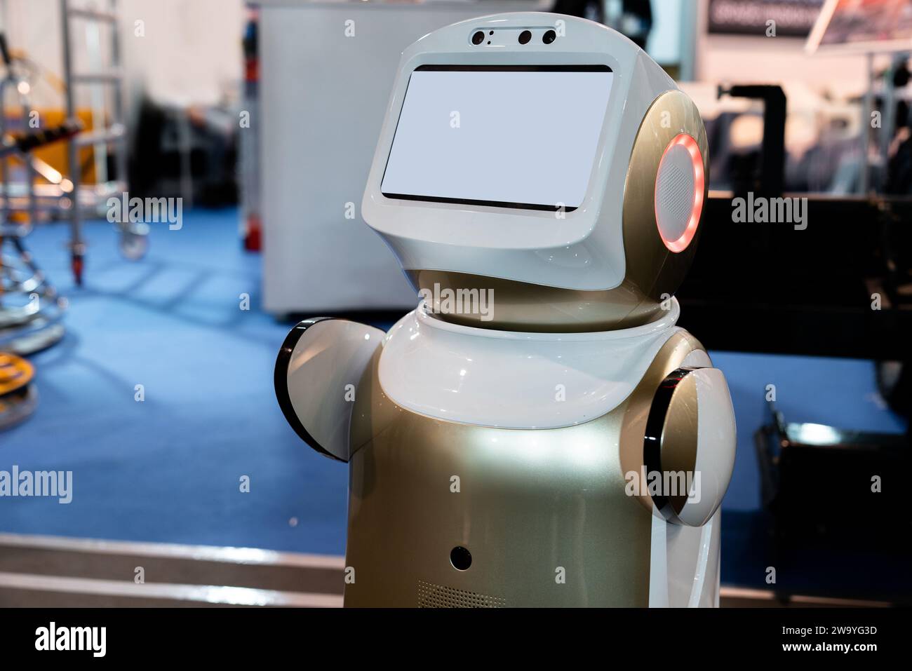 Robot consultant with blank screen.. Stock Photo