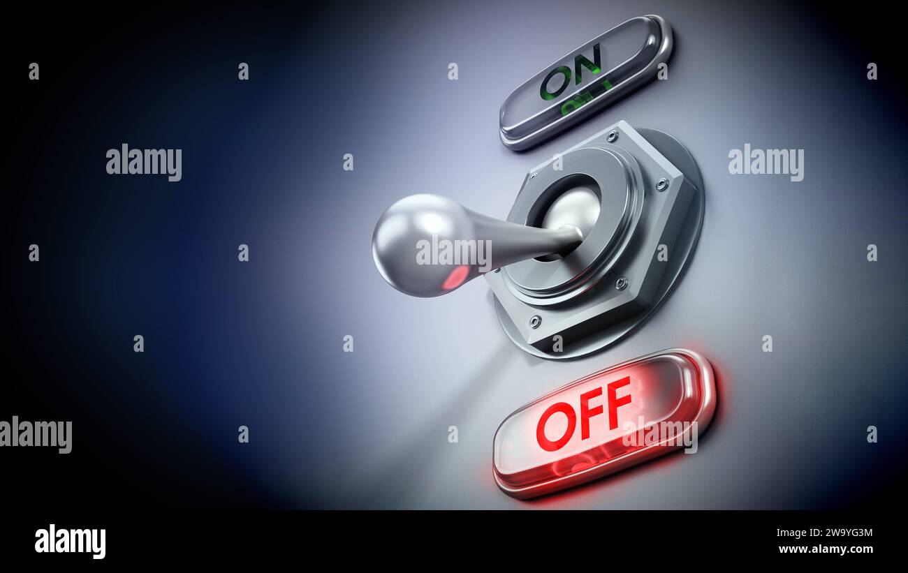 Mechanical vintage on off button. 3D illustration Stock Photo - Alamy