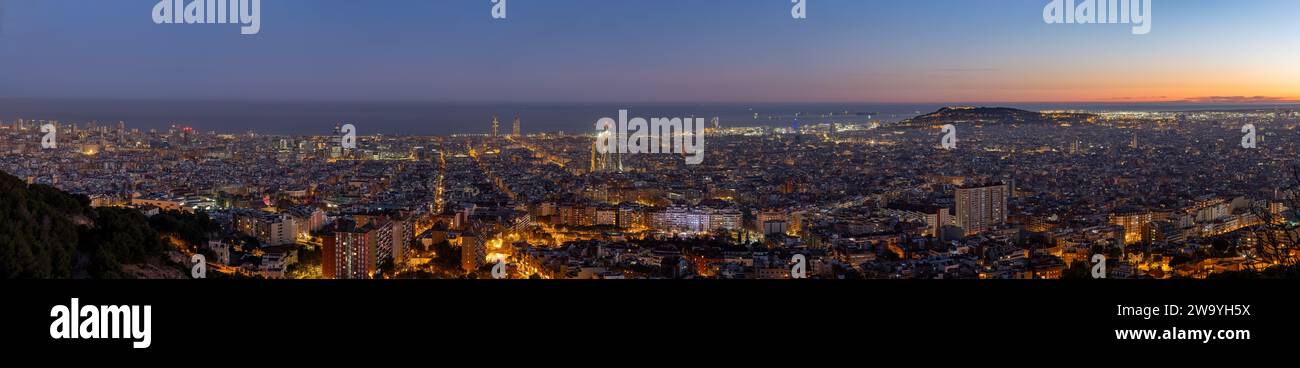 Panorama of Barcelona in Spain at night Stock Photo
