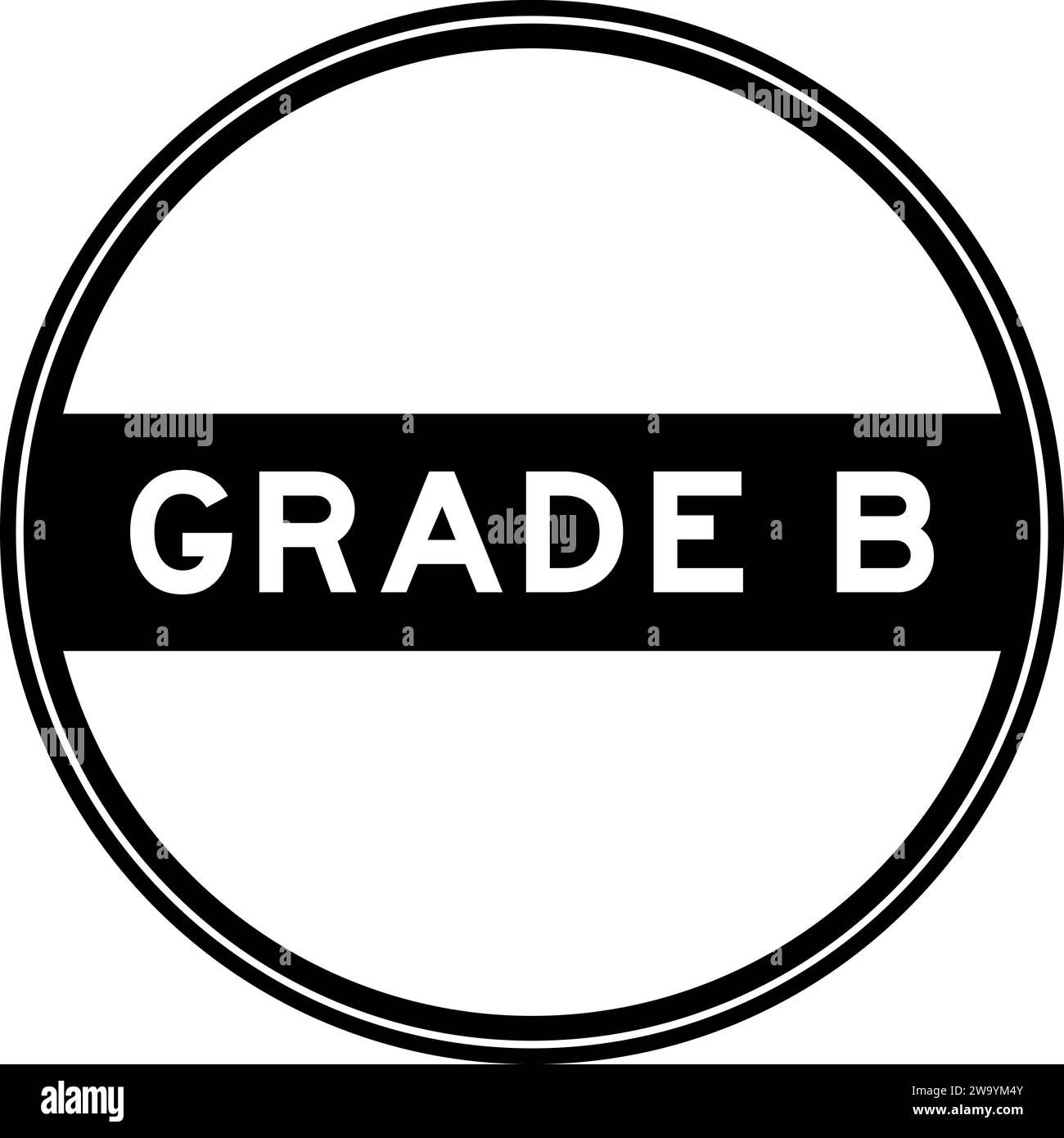 Black color round seal sticker in word grade B on white background
