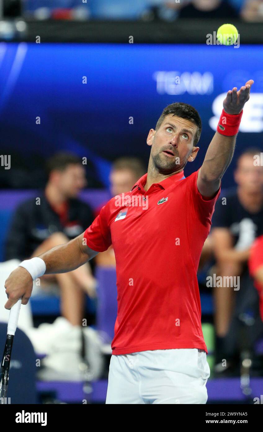 Perth, Australia. 31st Dec, 2023. Novak Djokovic Of Serbia Serves To ...