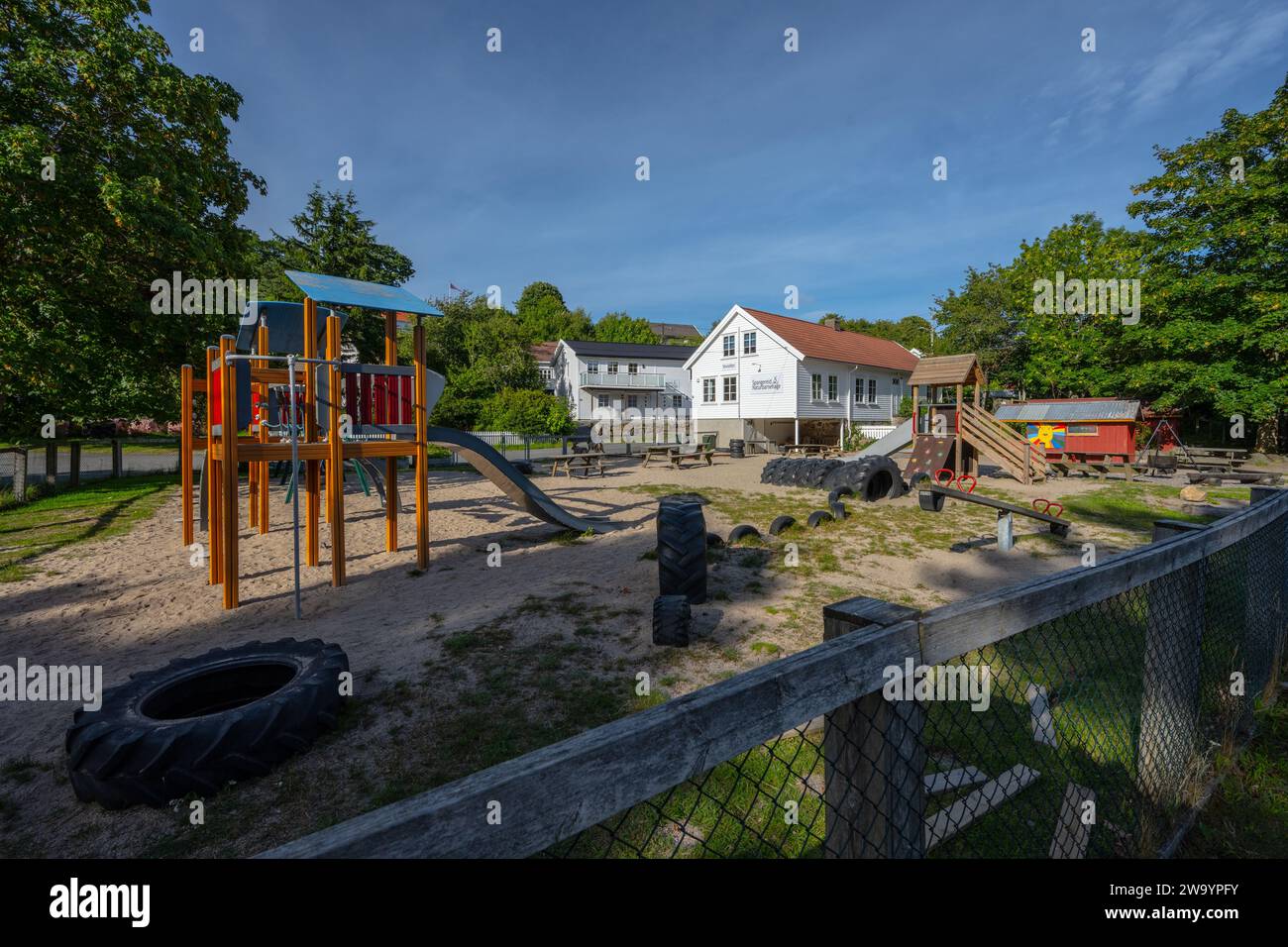 Lindesnes, Norway - August 09 2022: Playground of a daycare center Stock Photo