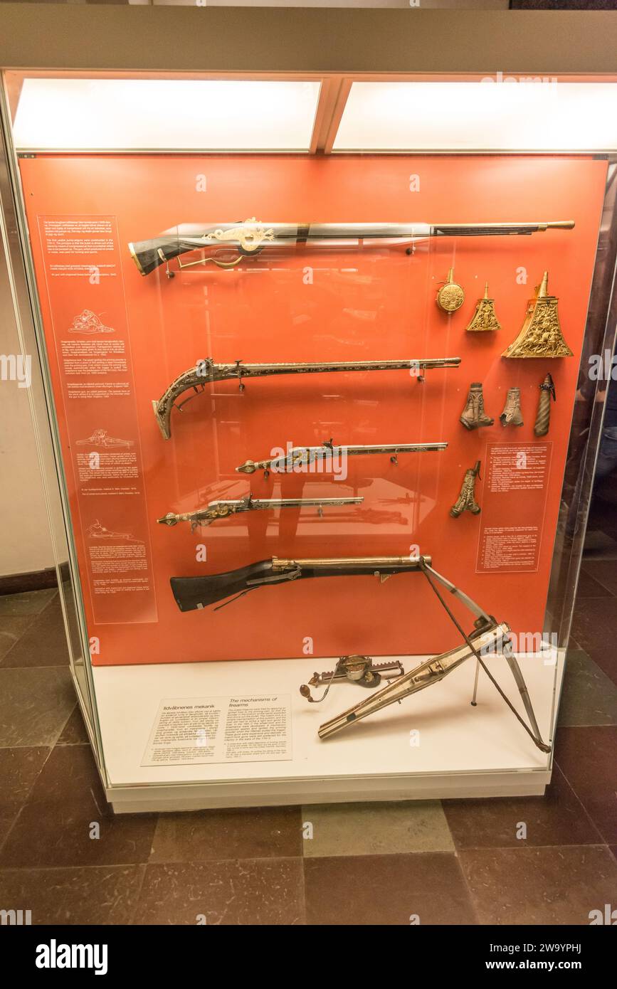 Copenhagen, Denmark - May 11 2017: Weapons on display at Nationalmuseet. Stock Photo