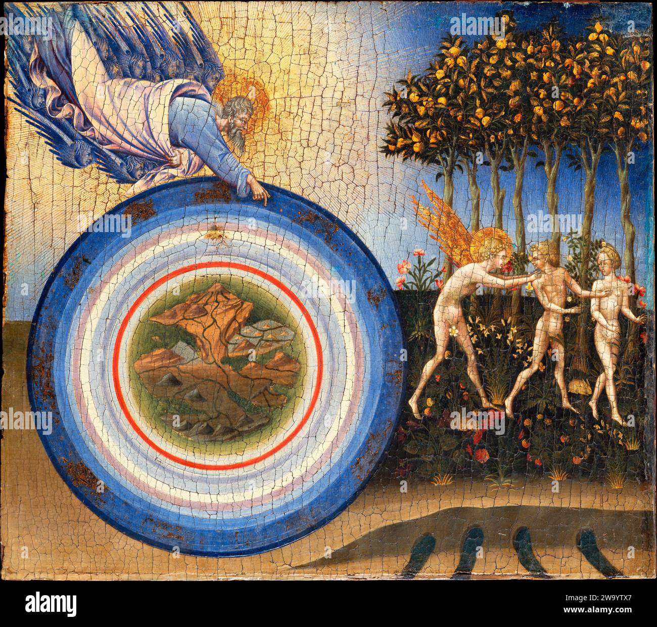 The Creation of the World and the Expulsion from Paradise by Giovanni di Paolo (Giovanni di Paolo di Grazia)  1445 Stock Photo