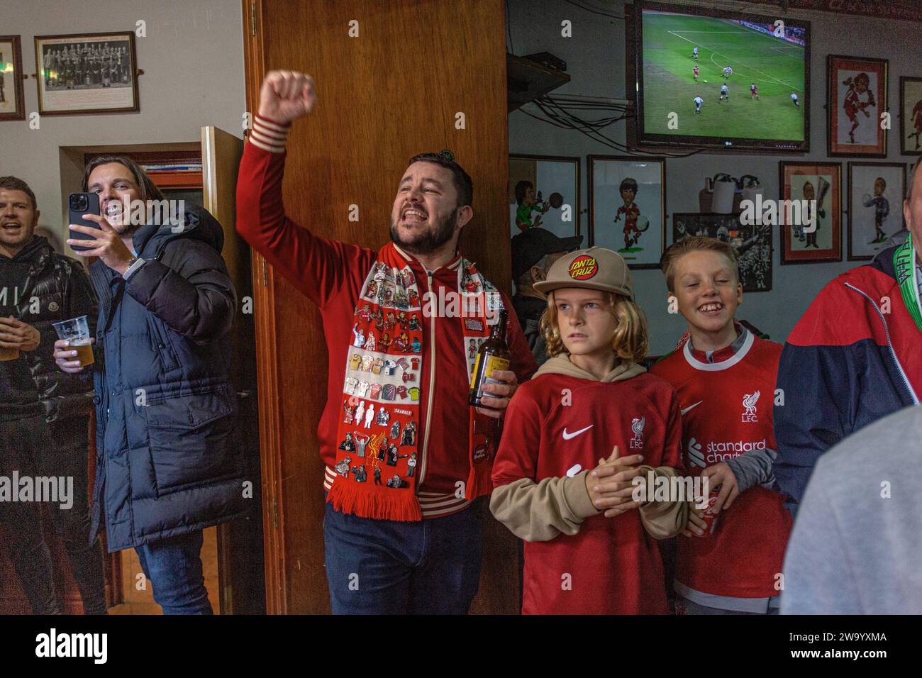 Football fans inside The Albert pub Anfield Liverpool England Stock Photo