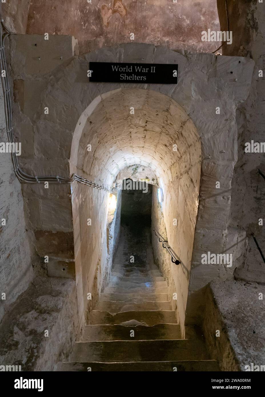 Rabat, Malta - 22 December, 2023: entrance to subterranean Wolrd War II shelters in the historic city center of Rabat Stock Photo