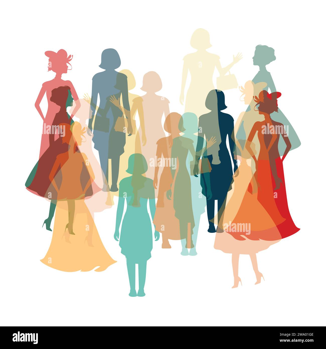 Colorful diverse people crowd. Diverse people group. Flat design vector illustration. A colorful illustration of diverse silhouetted people in profile Stock Vector