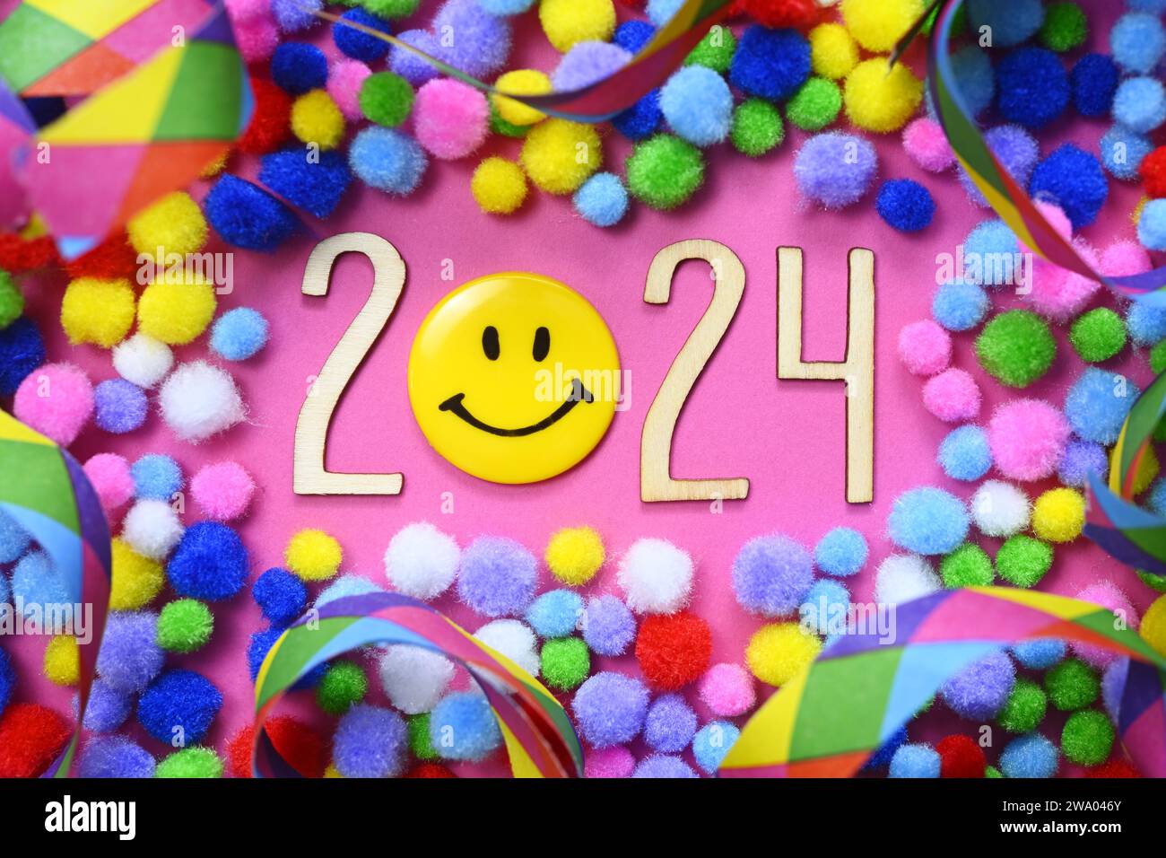 The Year 2024 With Smiley, Symbol Photo New Year 2024 Stock Photo