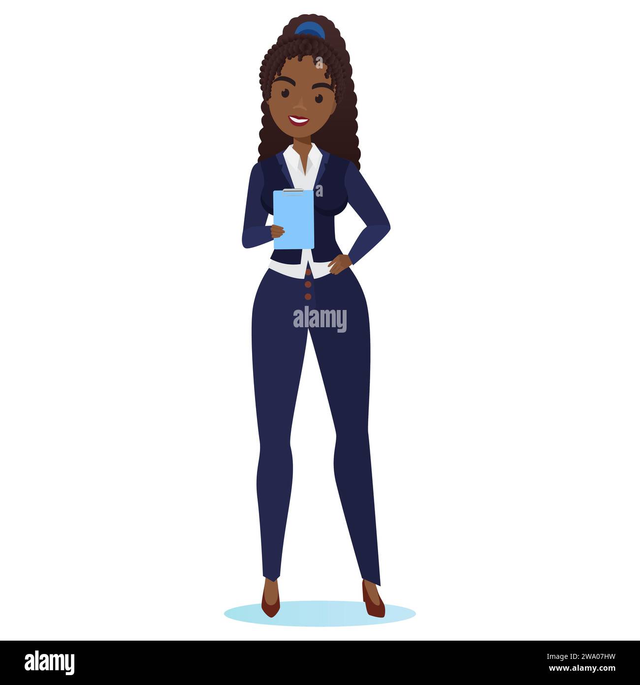 Black businesswoman with clipboard. African female office worker cartoon vector illustration Stock Vector