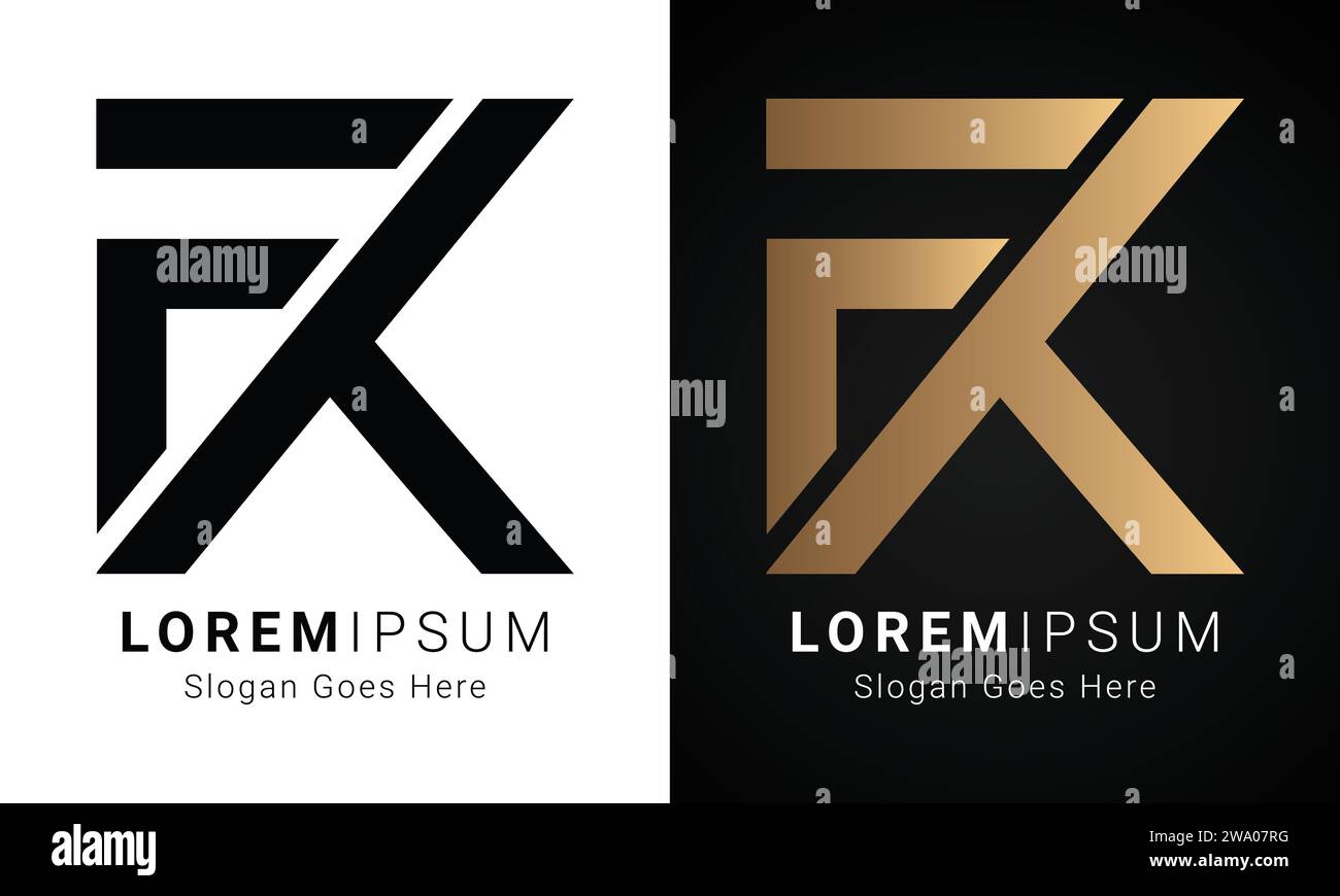 Luxury Initial FK or KF Monogram Text Letter Logo Design Stock Vector